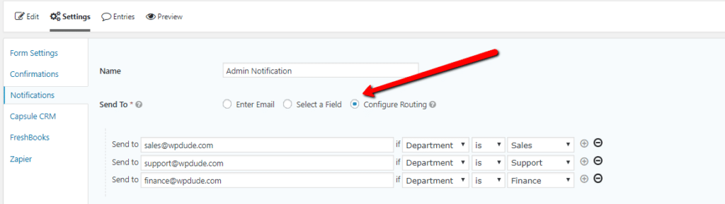 routing gravity form