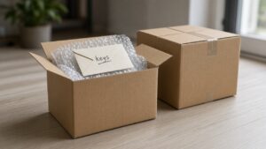 Moving boxes with bubble wrap and a keys envelope for a careful site migration